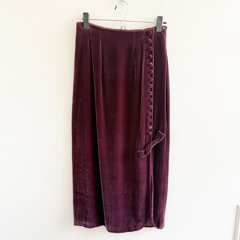 VTG The J.Peterman Company Velvet Button Front Midi Skirt Bow Size 4 Victorian